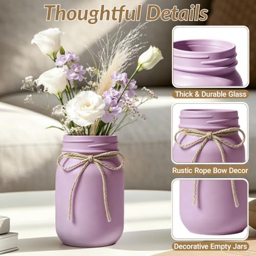 6 PCS 16oz Glass Mason Jars Flower Vases for Centerpieces, Purple - Image 3