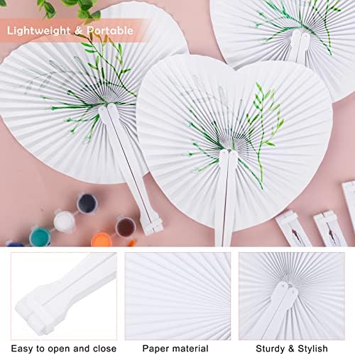 Aodaer 100 Pack Heart Shaped Folding Fans White Paper Fans Handheld Fans with Plastic Handles for Party, Wedding, Anniversary Decoration - Image 3