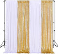 Wedding Backdrop Curtain 10ftx10ft - Gold Sequin and White Satin Drapes by SoarDream