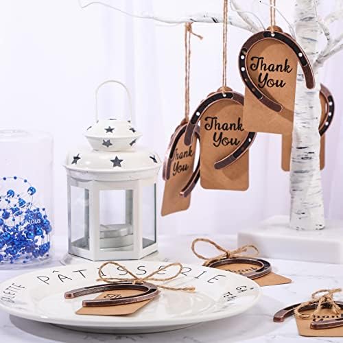 Leinuosen 48 Pcs Lucky Horseshoe Charms with Thank You Tags, Western Metal - Image 3