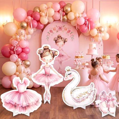 Honoson 4 Pcs Large 30" Ballerina Dancer Cardboard Cutouts, Pink Ballerina Birthday Party Decorations Yard Signs for Baby Shower Wedding Dance Ballet Themed Party Decor Supplies by Honoson