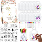 Panitay 100 Pcs DIY Baby Bibs Decorating Kit 50 White Bibs 25 Stencils 24 Markers 1 Baby Shower Game Sign by Panitay