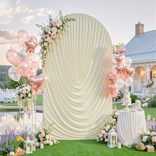 7.2FT Beige Arch Backdrop Cover Wedding Draped Arch Cover, Stretchy Spandex Balloon Backdrop Arch Stand Covers for Wedding Ceremony, Baby Shower, Photography Birthday Party Decorations - Image 3