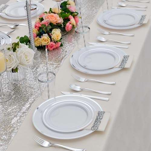 400 PCS Silver Plastic Silverware Set,Disposable Cutlery Set Heavy Duty Flatware for Party,Weddings-200 Silver Forks,100 Knives,100 Spoons - Image 7
