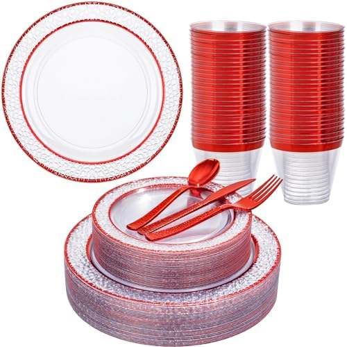 Ciaell 150 Piece Red Plastic Plates for Weddings Parties by Ciaell