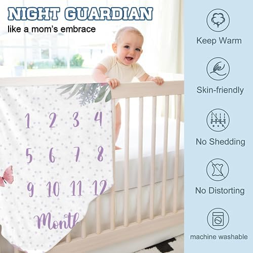 Custom Name Baby Milestone Blanket - Baby Milestone Monthly Blanket with Double Sided for Boy Girl Baby Photography Props - Purple Butterfly Print Gifts for Kids Infant (FixedSize) - Image 6