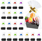 Fainne 74 Pcs Baskets for Gifts Empty Bulk DIY Empty Gift Basket Include 20 Kraft Cardboard Tray with Handles 30 Bags 24 Bows for Christmas Thanksgiving Birthdays Snacks Party, 8" x 6" x 3"(Black) by Fainne