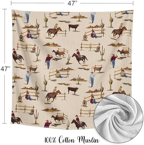 Sweet Jojo Designs 2-Piece Baby Muslin Swaddle Blanket Set (Western Cowboy) for Boys, Infant Nursery, Lightweight Cotton Blanket for Newborns (Cow Print, Wild West, Southern Charm, Country, Horse) - Image 4