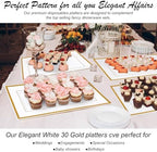Uiifan 30 Pcs Disposable Plastic Serving Tray, White Gold Rim, 8 x 13 Inch - Image 3