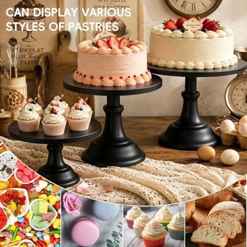 3 PCS Black Round Cake Stand Set, Multi Size Metal Cupcake Holders Stand for Birthday Wedding Banquets, Pastry Display Holders for Holiday Party Dessert Display Table Decor (8"/10"/12" Plate) - Image 3