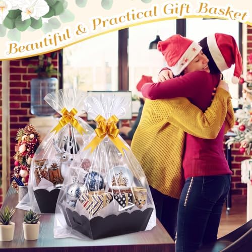 Fuyoooo 8 Pack Black Baskets for Gifts Empty to Fill, Sturdy 10" x 12" Scalloped Edged Empty Gift Basket Kit Bulk with Handles, 8 Wrap Bags, 16 Tissue Paper and 8 Bows for Wedding Party - Image 6