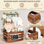Wooden Baby Shower Crate Closet with Handle and Garland, Large Capacity Baby Baskets for Baby Shower, Easy Assembly Baby Shower Basket for Welcome Newborn Parents Party (Dark Walnut) - Image 5