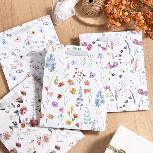 Loveinside Medium Size Gift Bags, Colorful Flower Pattern Gift Bag with Tissue Paper for Shopping, Parties, Wedding, Baby Shower, Craft-12 Pack, 7" X 4" X 9" - Image 6