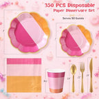 FillTouch 350 Pcs Pink and Orange Party Supplies, Sunset Style, 50 Guests - Image 2
