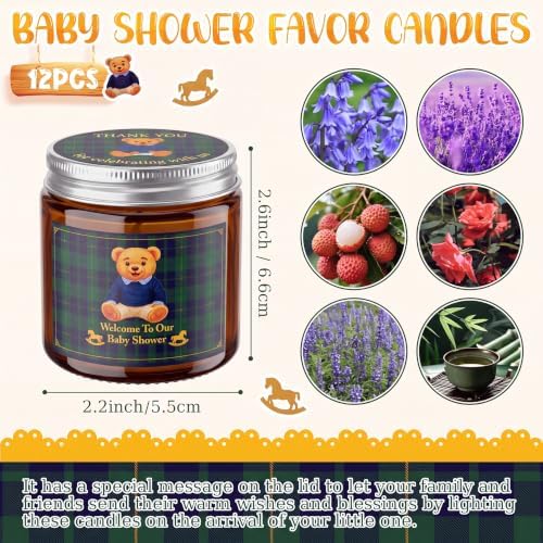 MTLEE 12 Pcs Tartan Plaid Bear Baby Shower Candle Favors for Guests - Image 3