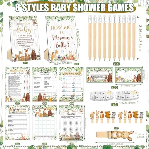 Funnymoom 426 Pcs Woodland Baby Shower Games, 8 Activity Cards with Bingo - Image 3