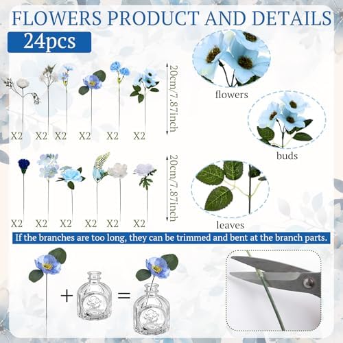 36 Pcs Artificial Flowers Table Centerpiece, Blue Series, Clear - Image 6