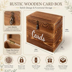 mwater Rustic Wooden Wedding Card Box with Lock（ 10×10×6 inches - Image 2