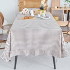 vctops Farmhouse Coffee Plaid Ruffle Table Cloth, Boho Cotton Linen Tablecloth, Washable Table Cover for Rectangle Table Baby Shower Kitchen Party Wedding Decor (Coffee,55"x118") by vctops