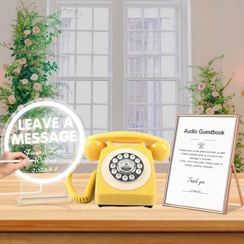 Audio Guest Book Phone with Neon Table Sign for Wedding Party Birthdays Rentals Confessions Special Occasions (Yellow) by Unknown