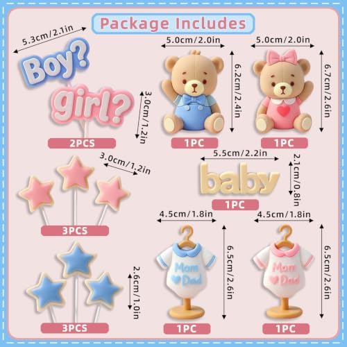 13-Piece Gender Reveal Cake Topper Set, Bear Star Decorative Cake Picks - Image 3