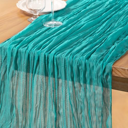DeZerlor Teal Green Cheesecloth Table Runners 10 Pack Summer Boho Runners - Image 2