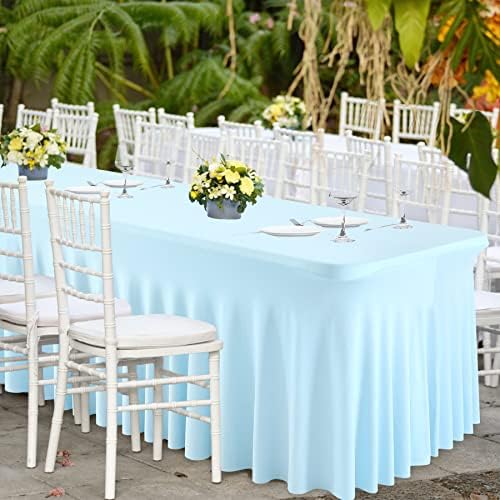 Besutolife 6ft Baby Blue Tablecloth Rectangle Stretch Table Skirt One-Piece Wrinkle-Resistant Ruffles Design for Under The Sea Party Frozen Decorations Birthday - Image 4
