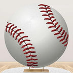 Diameter 6.5ft Baseball Birthday Round Backdrop Cover Red Grey White Sports Basebaball for Boy Kids Sports Athlete Newborn Gender Reveal Party Photography Background Cake Table Banner Decor by DORCEV