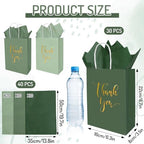 Whaline 30Pcs Sage Green Thank You Paper Gift Bags 6.3 x 3.1 x 8.7 inch 3 Colors Gold Foil Thank You Party Favor Bag with Handle 40 Sheet Tissue Paper for Wedding Birthday One Lucky Duck Gift Wrapping - Image 2