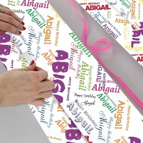 AOFUN Wrapping Paper for Him, Baby Girl, Baby Shower, 1st Birthday - Custom Name Text - 5 Rolls 58" x 23" - Image 4