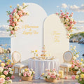 White and Beige Arch Backdrop Cover for Wedding, 7.2FT 6FT Set of 2 Stretchy Spandex Fitted Arch Stand Cover for Baby Shower, Birthday Party Decor, Chiara Backdrop Cover with Double-Sided Design by Besutolife