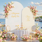 White and Beige Arch Backdrop Cover for Wedding, 7.2FT 6FT Set of 2 Stretchy Spandex Fitted Arch Stand Cover for Baby Shower, Birthday Party Decor, Chiara Backdrop Cover with Double-Sided Design by Besutolife