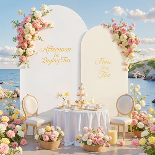 White and Beige Arch Backdrop Cover for Wedding, 7.2FT 6FT Set of 2 Stretchy Spandex Fitted Arch Stand Cover for Baby Shower, Birthday Party Decor, Chiara Backdrop Cover with Double-Sided Design by Besutolife