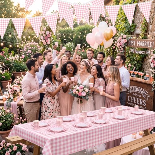 Pink 254 Pcs Gingham Plates Napkins Party Supplies for 50 - Image 4