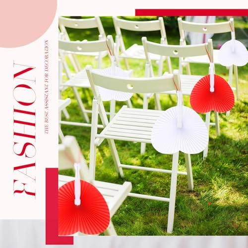 Blulu 60 Pack Wedding Heart Folding Hand Fans Decor Bulk, Red White - Image 5