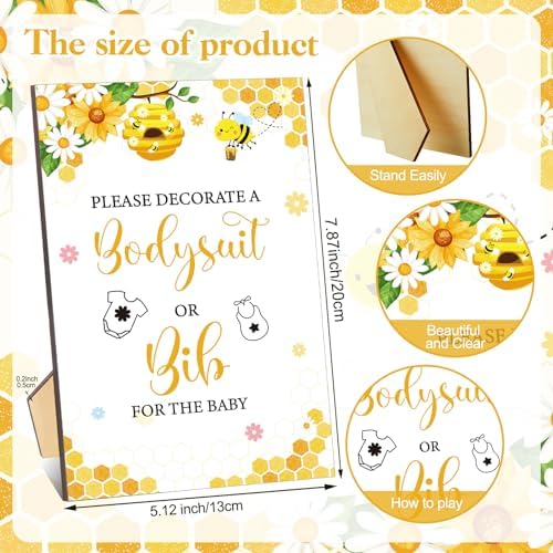 Panitay 100 Pcs White Baby Bodysuits Bibs Kit 25 Guests, Bee - Image 5