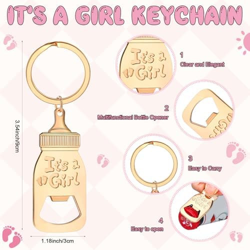 Vesici 20 Set Baby Shower Favors for Guests It's a Girl Acrylic Shot Glasses Gold Bottle Opener Keychains Thank You Tags and Bags for Baby Shower Party Gender Reveal Party Guests Return Gift - Image 3
