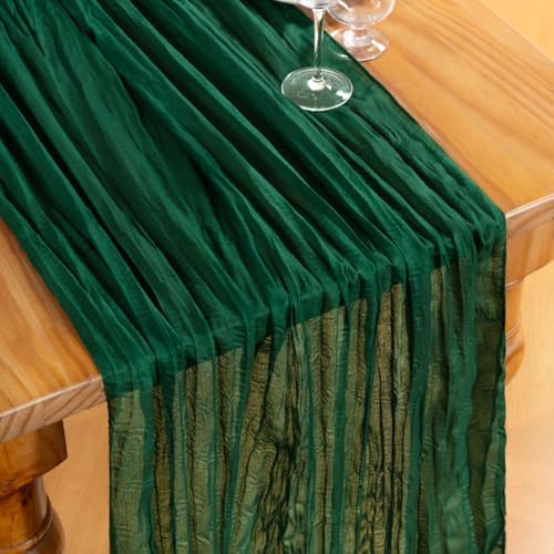 DeZerlor Emerald Green Cheesecloth Table Runners 2 Pack Christmas Runners - Image 2