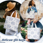 Abbylike 30 Pcs Blue Floral Gift Bags Reusable Large Tote with Handle - Image 4