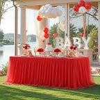 HB HBB MAGIC Red Table Cloth Spandex Table Covers 8ft Fitted Tulle Tablecloth Rectangular Desk Skirt Stretch Table Cloths Covers Party Banquet Birthday Baby Shower Wedding Table Cloth, 2 Pack - Image 7