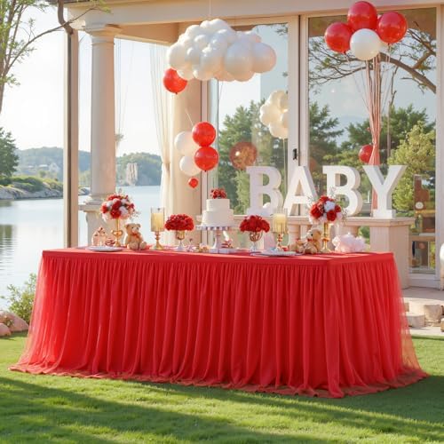 HB HBB MAGIC Red Table Cloth Spandex Table Covers 8ft Fitted Tulle Tablecloth Rectangular Desk Skirt Stretch Table Cloths Covers Party Banquet Birthday Baby Shower Wedding Table Cloth, 2 Pack - Image 7