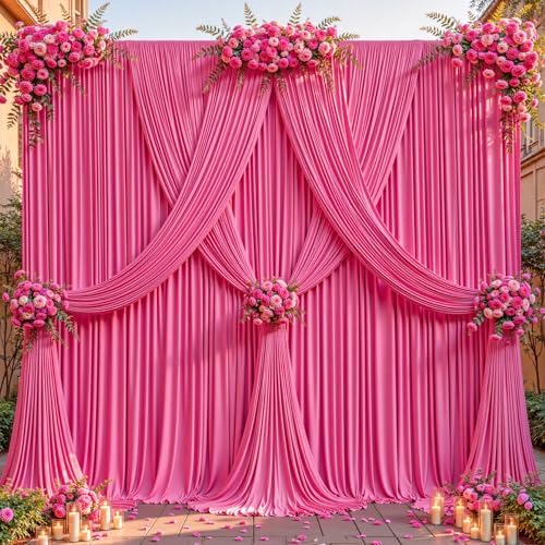 32ftx10ft Wrinkle Free Hot Pink Backdrop Curtain - 10 Feet Photography Backdrop Drapes, Silky Polyester Back Drop Cloth for Wedding Baby Shower Balloon Arch Background by Unknown