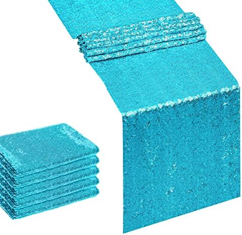 6PCS 12x72 Inch Sequin Table Runner Turquoise Glitter Table Runner for Party, Wedding, Bridal Baby Shower, Event Decorations（6PCS, 12x72 Inch, Turquoise） by Hahuho