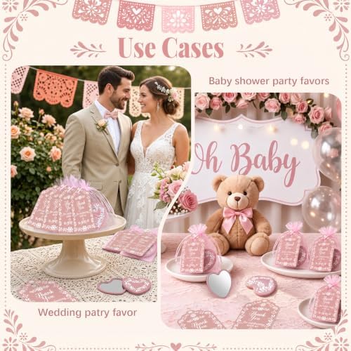 50 Set Cielito Lindo Mexican Baby Shower Party Favors, Heart-Shaped Mirrors with Organza Bags & Thank You Cards, Pink Talavera Party Gifts Bulk for Guests Bridal Shower Wedding Gender Reveal Party - Image 6