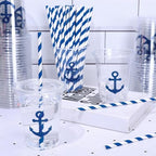 Whaline 50Pcs Nautical Disposable Plastic Cups with Lids and Straws 12 Oz Blue Anchor Cold Beverage Drinking Cups for Ocean Theme Birthday Party Supplies - Image 4
