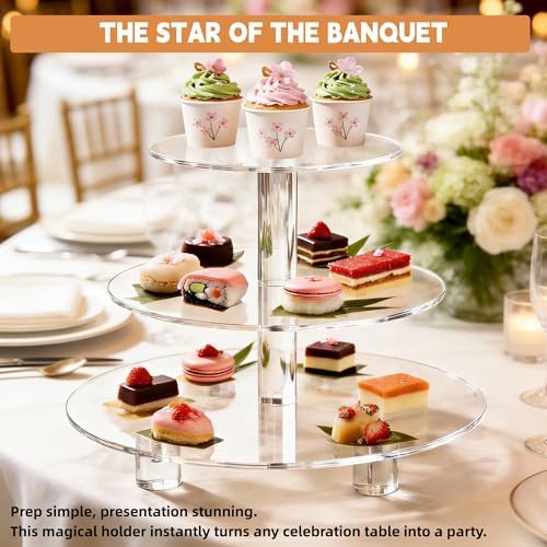 3 Tier Cupcake Stand, 4mm Thick Heavy Duty Acrylic Dessert Table Display Trays, 10" 8" 6" Round Cupcake Holder Decorative Bakery Tower for Wedding, Party, Baby Shower, Event - Image 2