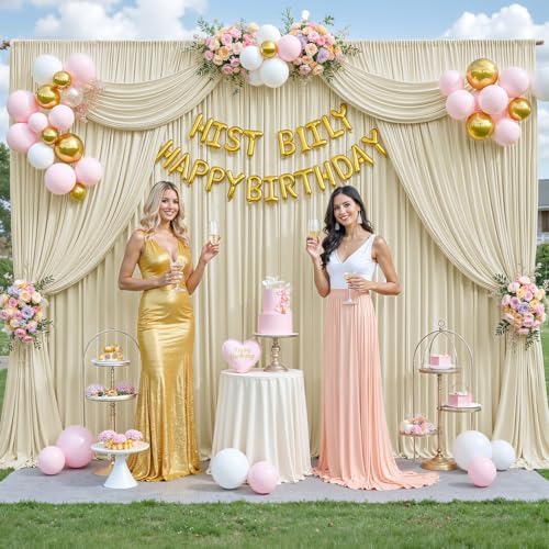 50ft x 12ft Beige Backdrop Curtains Wrinkle Free Backdrop Curtain for Wedding Parties Beige Fabric Backdrops Drapes Back Drop Cloth Bridal Shower Stage Curtains Wedding Decorations for Reception - Image 2