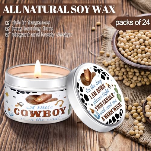 MTLEE Cowboy 24 Pcs Baby Shower Party Favors Candles Lavender Scented Baby Shower Favors for Guests Rustic Tealights Candles Gender Reveal Return Gifts(White, 1.2 oz) - Image 3