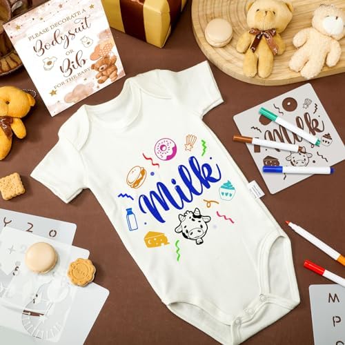 Panitay 100 Pcs White Baby Bodysuits Bibs Kit 25 Guests, Brown Bear - Image 2