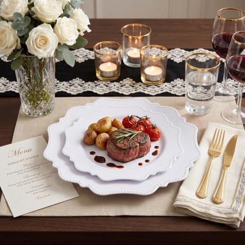 COLOSUS 60 PCS White Plastic Plates, Beaded Disposable Plates for Party. - Image 2